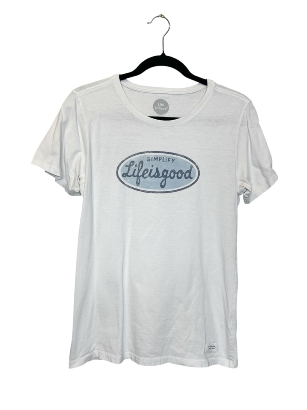 Life Is Good Simplify Logo Blue and White Classic Fit 100% Cotton Tee size M